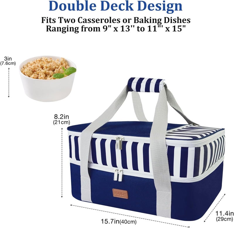 Vuudh Casserole Carrier Bag - Double Decker Food Bag, Insulated Casserole Carrier for Hot or Cold Food, Lasagna Holder Tote for Picnics,Beaches,Traveling or Gifts (Blue) - Image 4